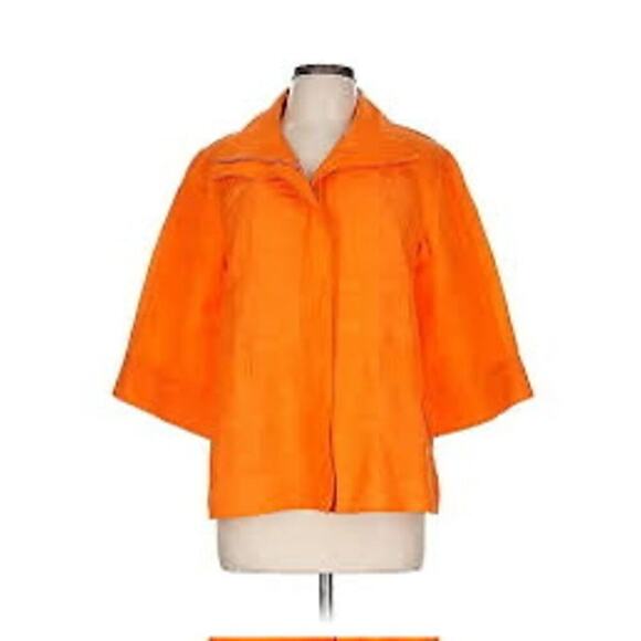 Lafayette 148 New York Orange Linen Blend 3/4 Sleeve Full Zip Jacket Size 10 - Picture 1 of 6